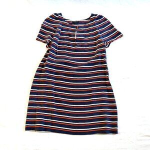 NWT J Crew silk dress 10 stripes navy orange white sheath loose